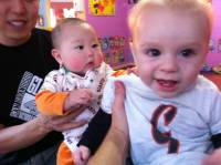 img_0690.jpg Grant and Chloe wearing Giants shirts for good luck.  It worked!  So far, the Giants have never lost in their lifetimes.